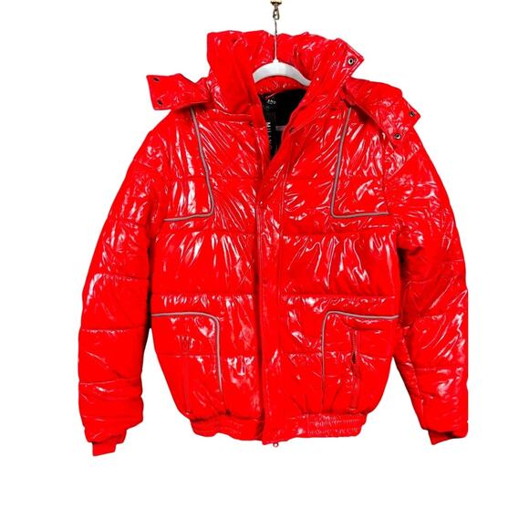 Milano Di Rouge Jacket Mens Medium Red Elliot Puffer Coat Removable Hood M086 - Picture 1 of 16